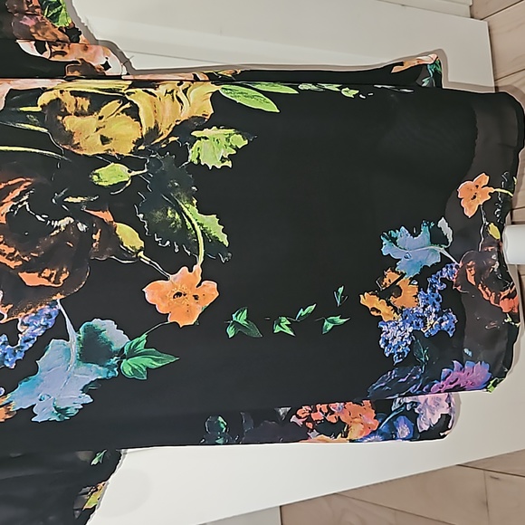 Choice Pretty Black Floral Chiffon Women Dress with Puff Sleeve Size L - Picture 4 of 9